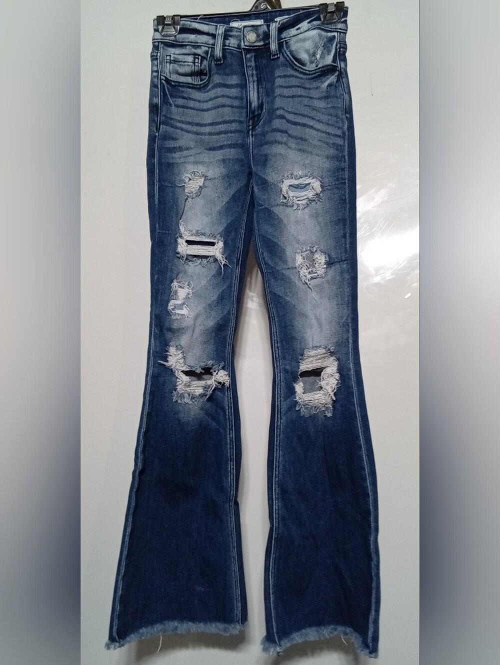 KanCan Signature High Rise Slim Fit Flare Distressed Jeans, Size 14
